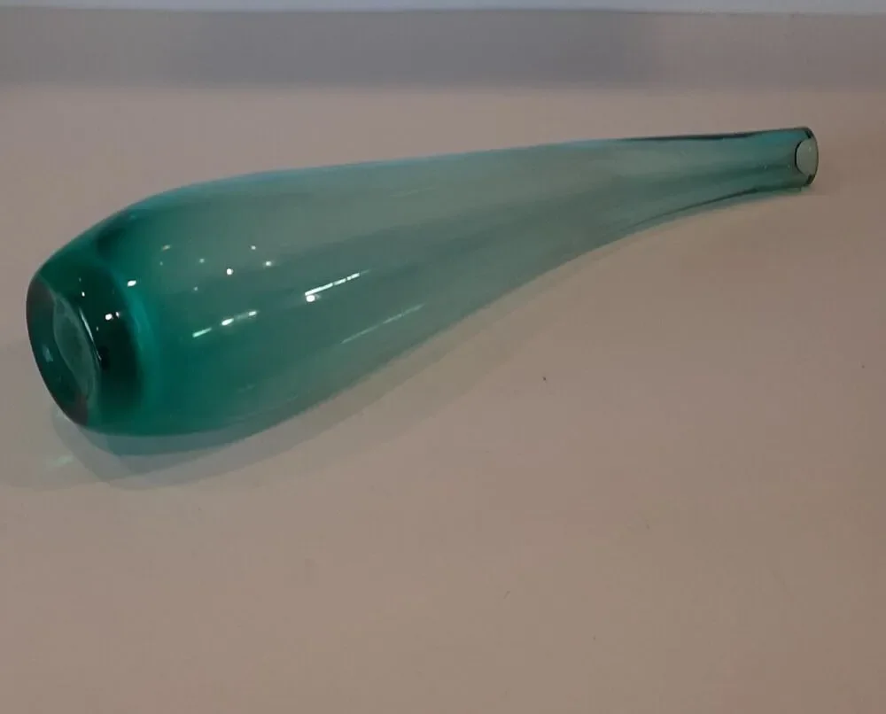 Handblown Curved Glass Bud Vase in Aqua 13